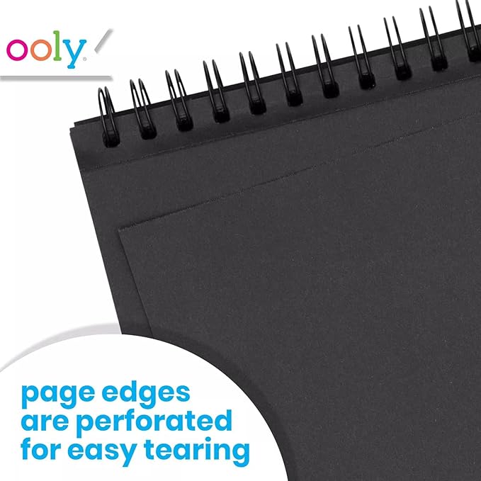 OOLY DIY Cover Large Sketchbook, 8 x 10.5 Inches Black Paper Sketchbook Drawing Book for Kids, Artists Drawing Pad for Gel Pens and White Pencils