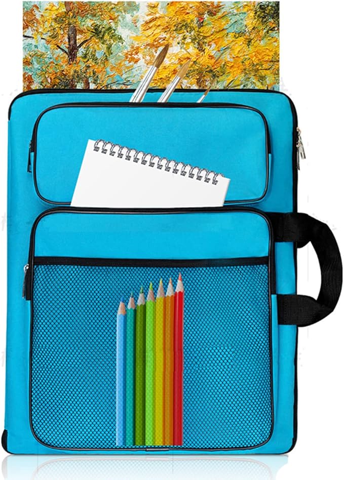 Art Portfolio For Kids Artwork, Artist Bag Organizer 15x18 In For Children Drawing Lesson,A3 artist Backpack Storage Sketchbook,Drawing Pencil,Artwork Set.Empty art case(Blue)