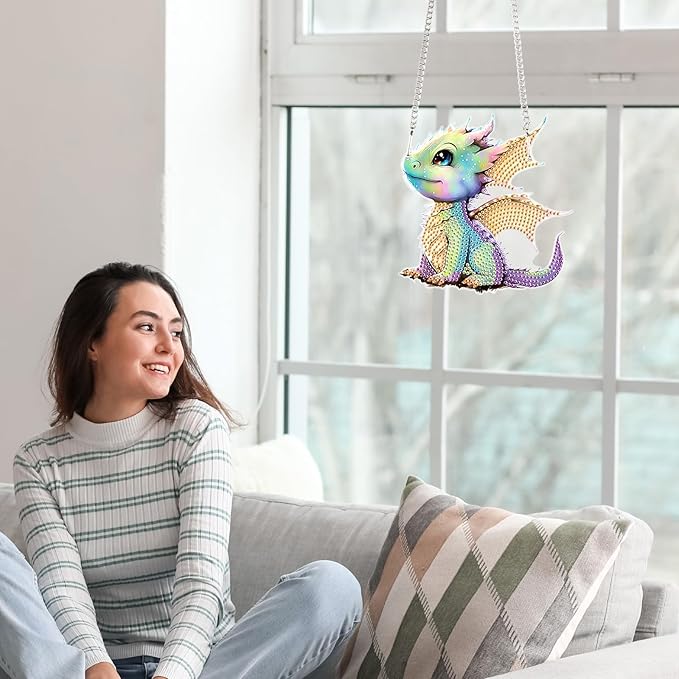 Flying Dragon Diamond Painting Hanging Kit, DIY 5D Special Shaped Crystal Rhinestones Diamond Art Pendant Ornament Acrylic, Fantasy Dragon Art for Wall, Door or Car Decoration, Handmade Craft Gift