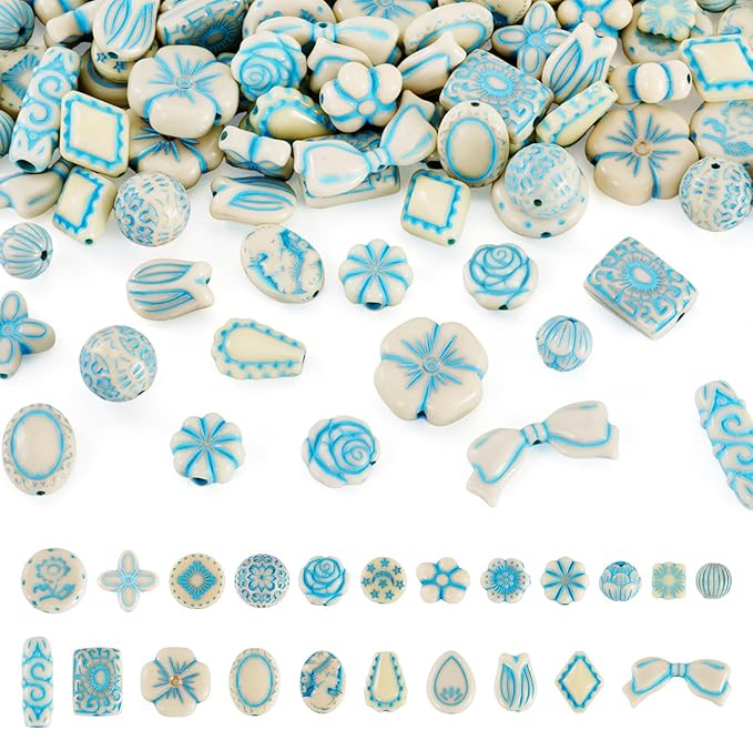 Cheriswelry 132Pcs Assorted Acrylic Beads Vintage Beads Bracelet Making Set Flat Round Flower Butterfly Bead Printed Aesthetic Bead Spacers 9-20mm for Necklace Phone Strap Keychain Jewelry Making