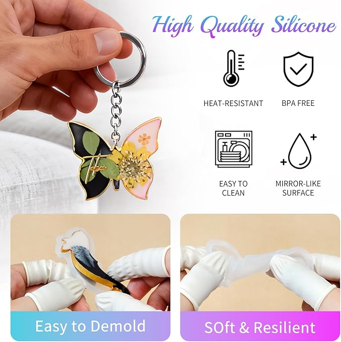 228pcs Resin Keychain Molds, UV Resin Molds for Beginner, Animal Leaf Shape Silicone Molds for Keychain Jewelry Pendant Making