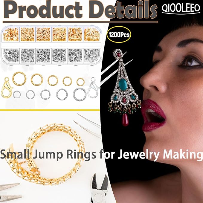 5 Sizes(1200pcs) Open Jump Rings for Jewelry Making, Gold & Silver Non-Tarnish O Ring Connectors, DIY Necklace Repair, Bracelets, Earrings, Pendants, Keychains, Lobster Clasps, Charms