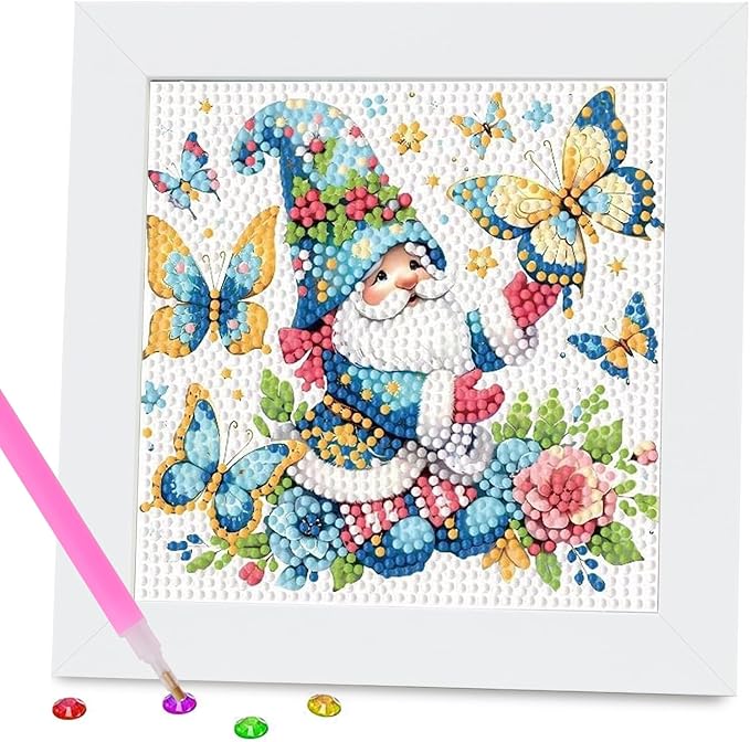 PERFECTSIGHT Cute 5D Diamond Art Kits with Wooden Frame, Kawaii DIY Painting Art for Adults Teen, Diamond Arts and Crafts Sets, Big Gem Full Drill Diamond Dots for Women Beginners (Dwarf)