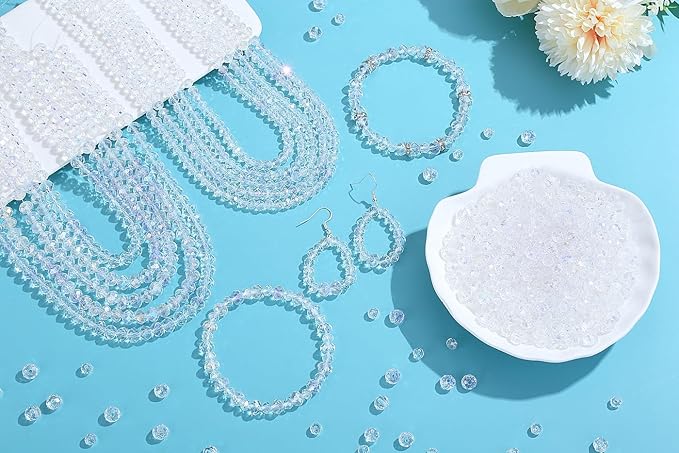 1000Pcs Clear Glass Crystal Beads for Jewelry Making Bracelets Necklace Rondelle Shape DIY Loose Gemstones Decoration Craft Earring Decor Suncatcher Glass Beads for Crafts 6mm 8mm AB Color