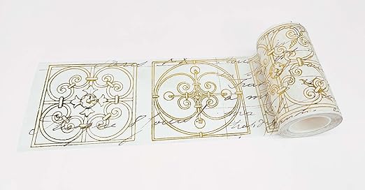 Serenity Fair Washi Tape – Mediterranean Tile Pattern, Extra Wide 4 Inch Scrapbook Supplies for Scrapbooking, Journaling, Stickers, Craft Paper, and DIY Scrapbook Tape Roll (Gold foil)