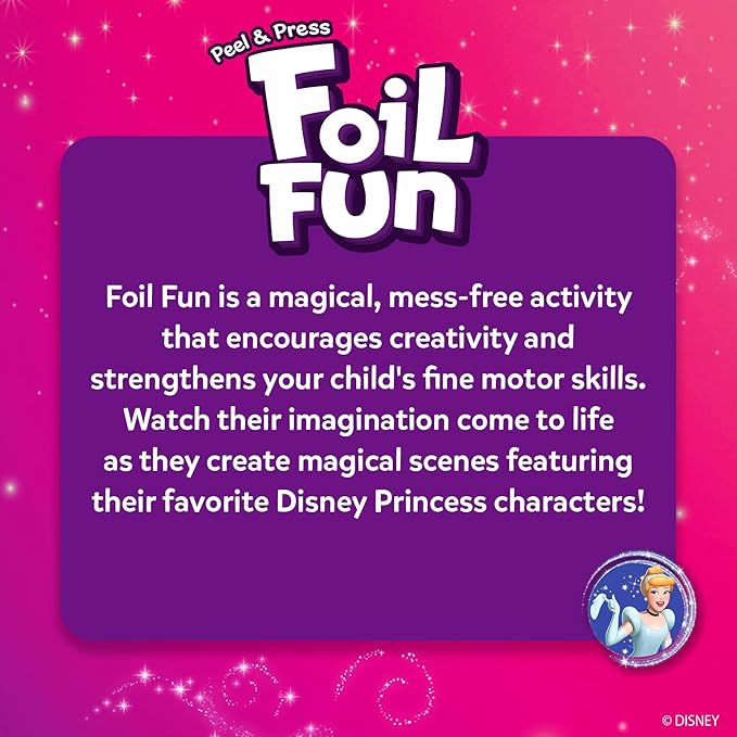 skillmatics foil fun - disney princess, mess-free art & craft kits for kids, diy activity, travel toy, perfect valentine’s day gift for fans of moana, cinderella, ariel, jasmine, ages 4, 5, 6, 7, 8, 9