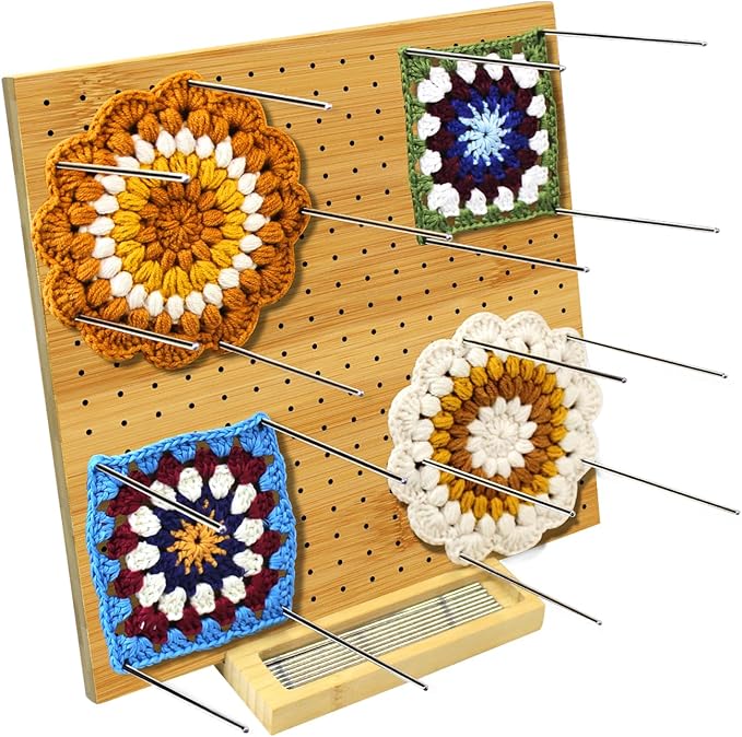 LIVSMON 11.8" Blocking Board with 20 Steel Pins, Handcrafted Knitting Blocking Mat for Knitting and Granny Squares, Crochet Gifts for Crocheters