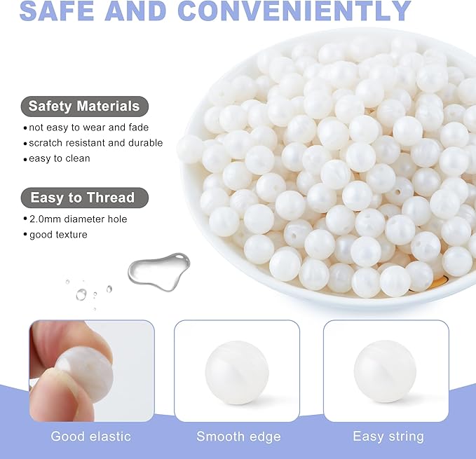 160Pcs 12mm Silicone Beads for Keychain Making Bracelet Necklace, Bulk Round Silicone Beads for Pens（Metall White）