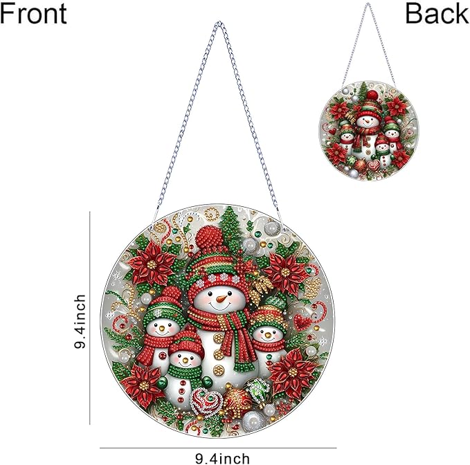 Diamond Art Hanging Kits for Adult, Christmas Diamond Art Crafts Decor, 5D DIY Acrylic Diamond Art Painting Ornaments, Window Pendants Wall Hanging Kits for Home Garden (Snowman)