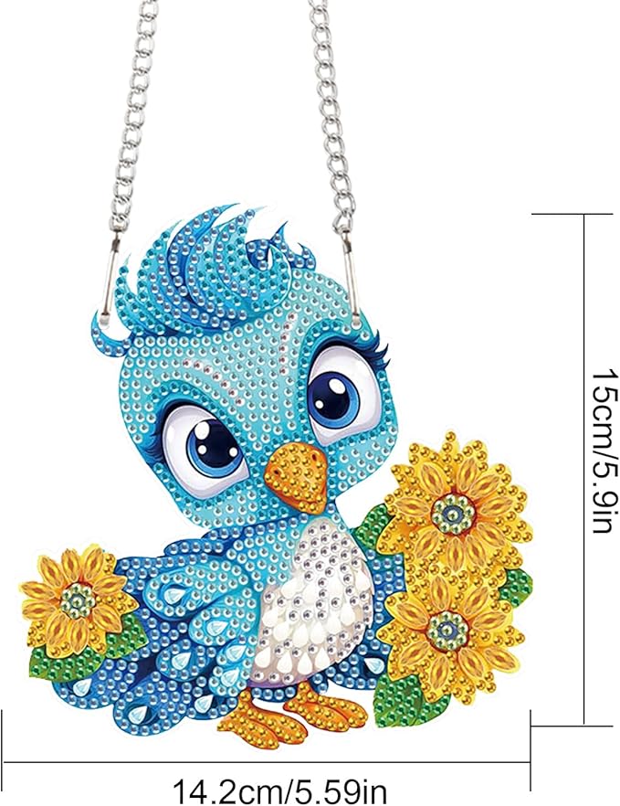 AiYuanzsh DIY Blue Bird Diamond Art Hanging Kit, Flower 5D Acrylic Diamond Painting Pendant Ornament, Crystal Art Suncatcher for Home Wall Decor Gift
