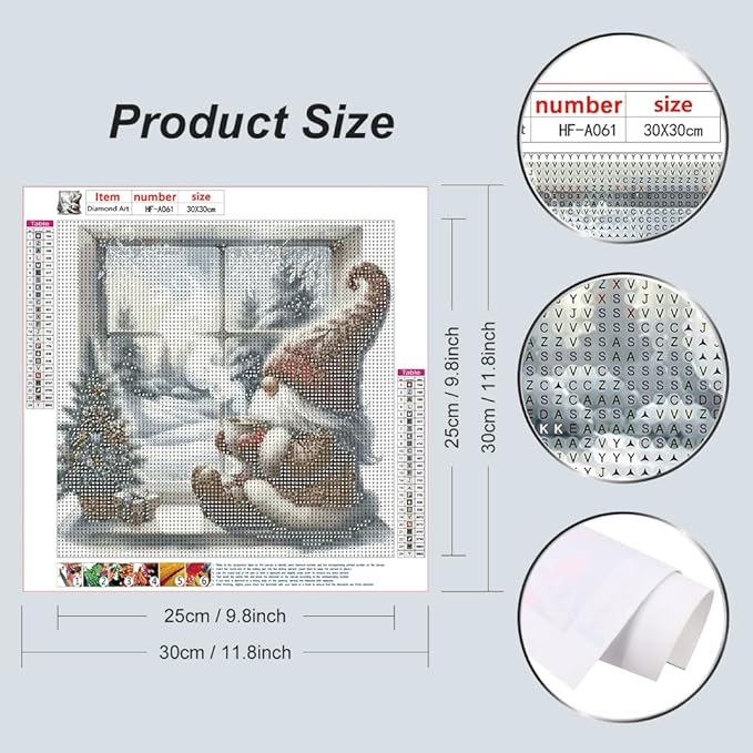 hill froeistung Gnome Diamond Art Painting Kits for Adults,Winter Diamond Painting Kits for Beginners,Christmas Diamond Art Kits for Home Decor12×12inch