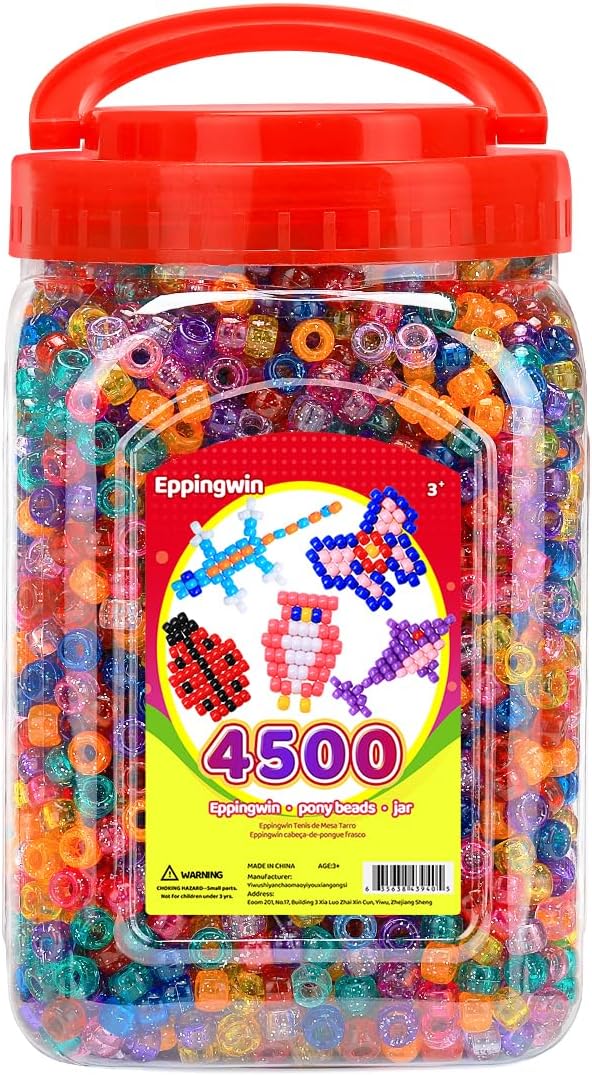 2.5 lb wholesale large pony beads (6x9 mm) bucket, easy storage glitter beads bulk, over 4500 pony bead for jewelry making, crafts (glitter)