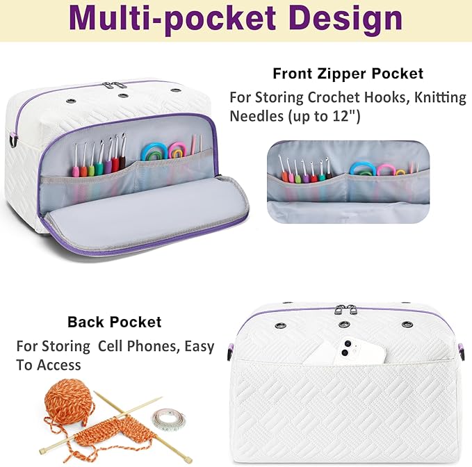 IBFUN Crochet Yarn Knitting Bag 2 Pcs Yarn Storage Organizer Crocheting Bags for Beginners with Shoulder Strap for Knit Accessories Needles Hooks