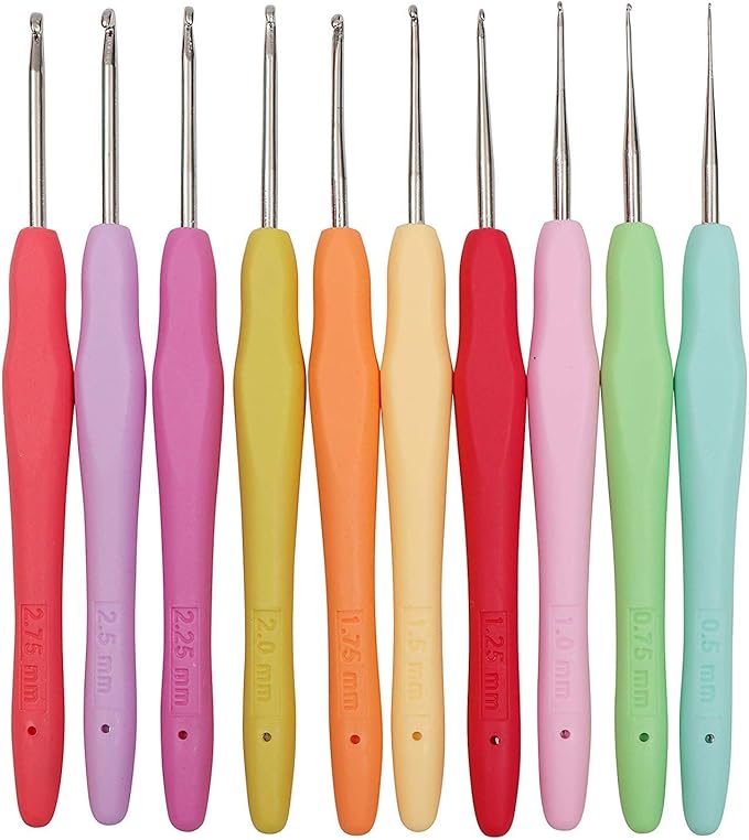 MTGHYARE 10 Small Sizes Lace Crochet Hooks Set 0.5mm - 2.75mm Ergonomic Soft Grip Handle Crochet Hook Needles Thread Crochet Hooks Yarn Lace Knitting Needles