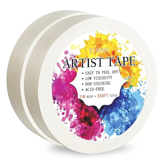 2 Packs White Artist Tape for Watercolor Paper Drafting Art Low Tack Masking Tape Acid Free Painter Watercolor Tape for Painting Canvas Framing, 1 inch Wide 330FT Long Total