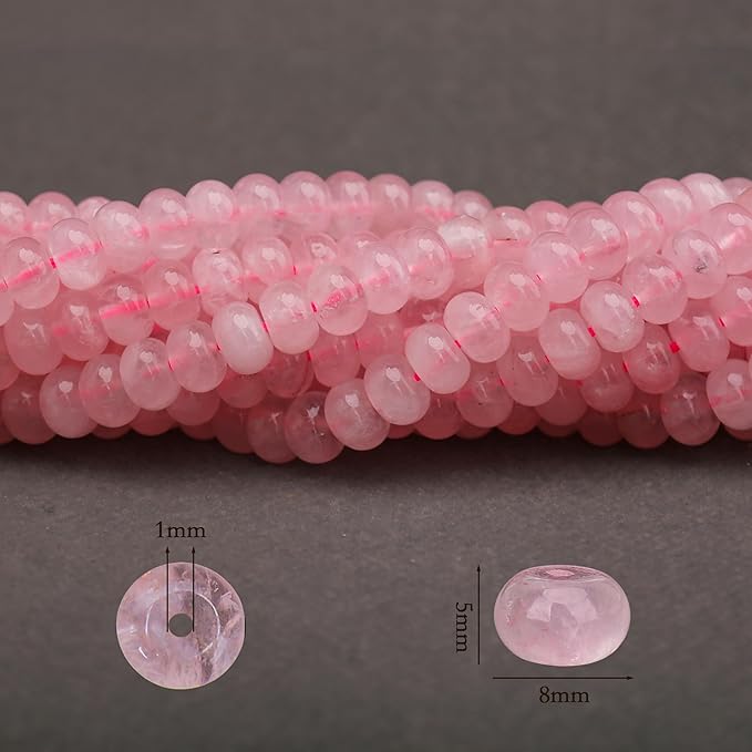 2 Strands (150PCs) Natural Pink Quartz Rondelle Beads, 5 * 8mm Gemstone Loose Spacer Abacus Disk Beads for DIY Bracelet Necklace Earrings Jewelry Making, Craft Supplies Beading Kit