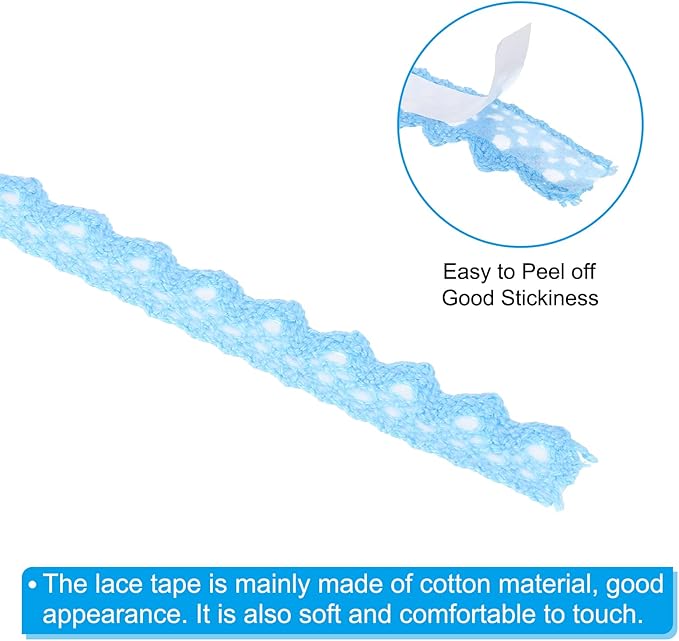 PATIKIL 0.6" Wide 2 Yards Self-Adhesive Lace Tape Lace Ribbon, 3 Pack Cotton Washi Trim Stickers Masking for Craft Scrapbooking DIY Card Making, Sky Blue