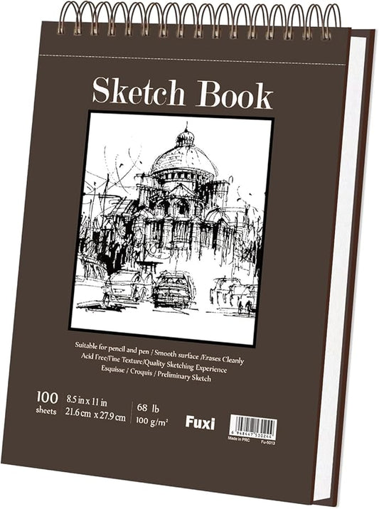 fuxi sketchbook 8.5x11, 100 sheets hard cover sketch book 8.5" x 11", 68 lb/100gsm drawing pad paper, spiral sketch pad 8.5" x 11", blank sketchbook for art class, artist supplies for adults