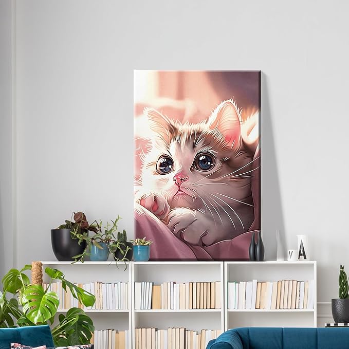 ATDMS Paint by Numbers Kit for Adults with Frame Cat Paint by Numbers with Easel DIY Cat Adult Paint by Number Kits Paint by Numbers Kit on Canvas for Gift Home Wall Decor 8x12 Inch