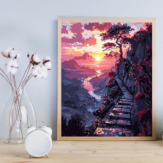 CHWGLFGG Paint by Numbers Kit for Adults Beginner, Sunset Landscape Adult Paint by Number Kits on Canvas, DIY Acrylic Oil Easy Painting by Numbers for Home Wall Decor 16X20 inch (Without Frame)