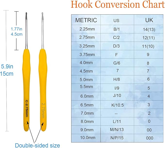 Mdoker Extra Long Crochet Hooks,Ergonomic Grip Soft Handles for Handmade DIY Crocheting,Crochet Hook Needles for Arthritic Hands,Size D(3.0MM)