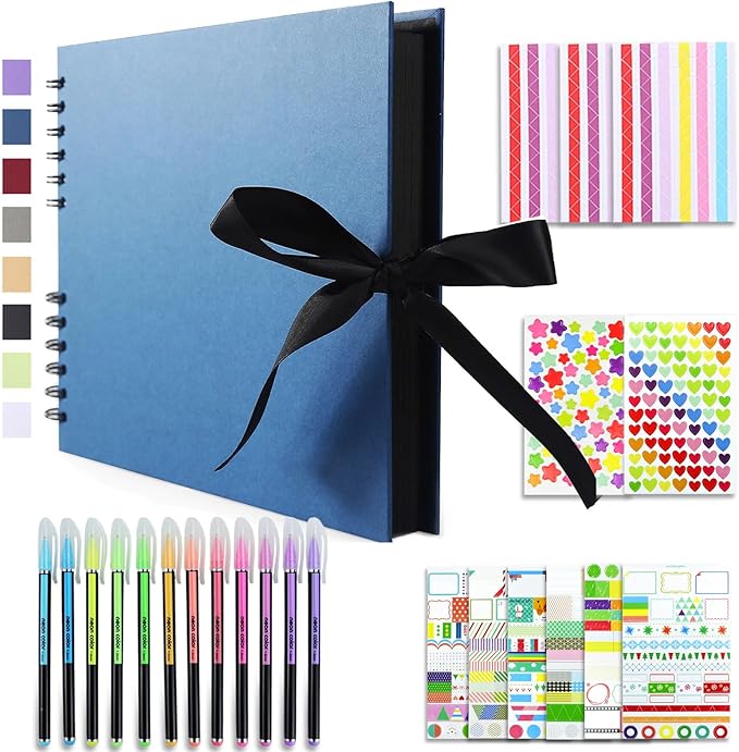 Vienrose Scrapbook Album 80 Pages, DIY Photo Album with Accessories, Navy blue Kraft Paper Memory Book for Wedding, Birthday, Travel, Christmas, Mother’s Day, 11x8 Inches