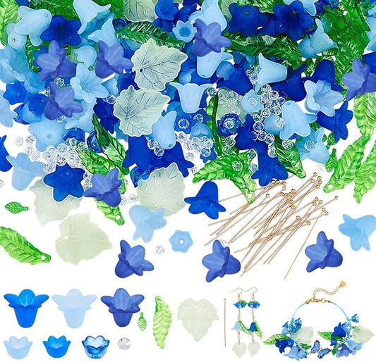NBEADS About 417 Pcs Frosted Acrylic Assorted Beads Kit, 300 Pcs Acrylic Flower and Leaf Beads 87 Pcs Round Glass Beads 30 Pcs Brass Ball Pins Jewelry Making Supplies Kit for Earring Bracelets Making