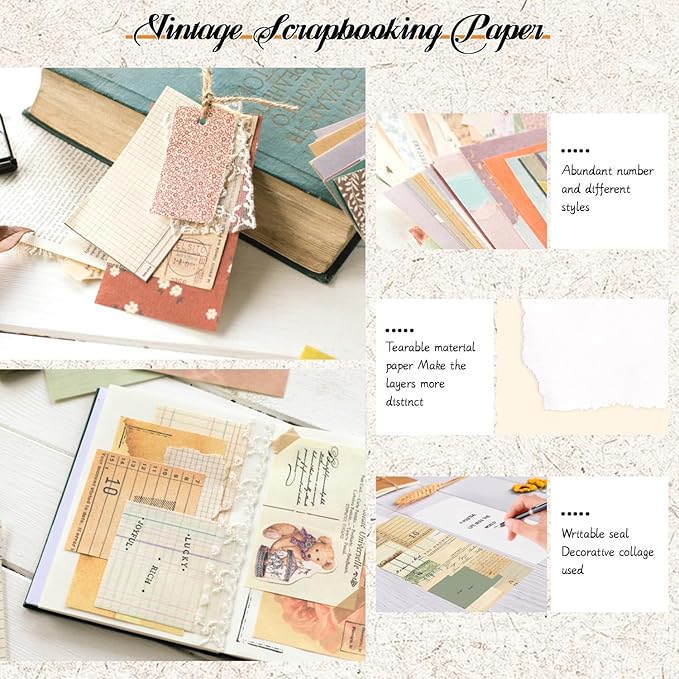 360Pcs Vintage Decor Scrapbook Supplies Kit, Rice Scrapbook Paper, For Junk Journal Supplies, Decoupage Paper,Card Making,And Decoupage Supplies DIY Mixed Media Collage Card