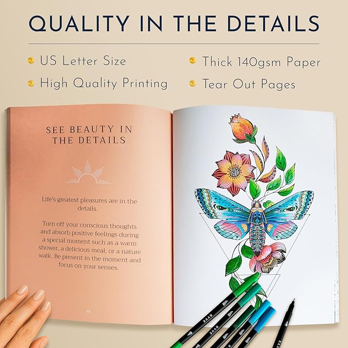 Adult Coloring Book for Women – Mindfulness Coloring Book with Personal Growth Prompts – Coloring Books for Adults Relaxation, Stress Relief, Anxiety, 8.5x11, Perforated Pages, Relaxation Gifts