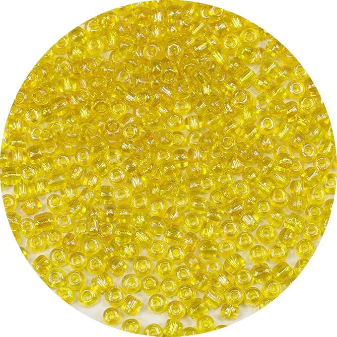 Bala&Fillic Clear Rainbow Yellow Color 4mm Seed Beads About 1200pcs/100Grams in Bag, 6/0 Glass Craft Beads for Making Bracelet and Necklace (Clear Rainbow Yellow)