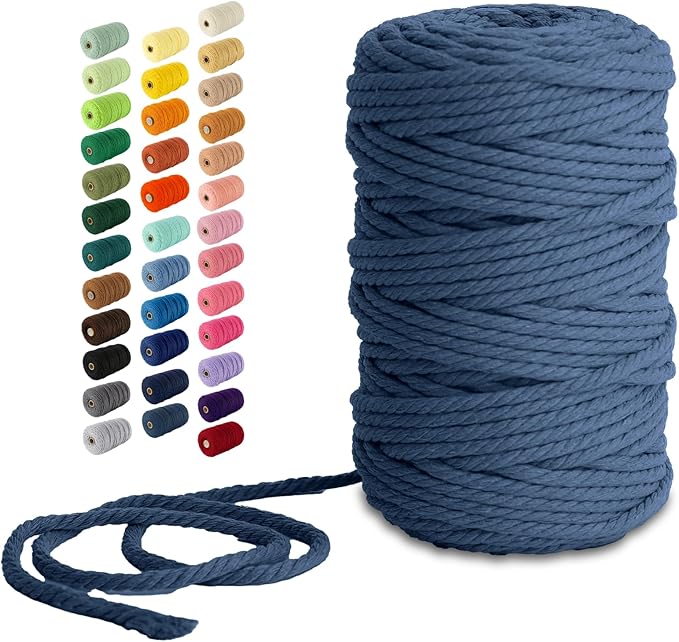 Nook Theory Macrame Cord - 5mm 109 Yards Cotton Rope, 3mm 4mm Yarn, String for Crafts, Perfect for Macrame Wall Hanging and Boho Decorations (Indigo)