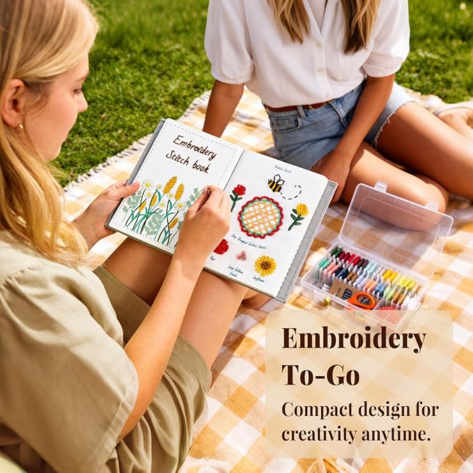 CYANFOUR 2026 New Embroidery Stitch Book Kit for Adults Beginners, Cross Stitch Kit with Step-by-Step Guide and Video, Pre-Printed Patterns, Threads and Needles, Portable Crafts Gift for Adults