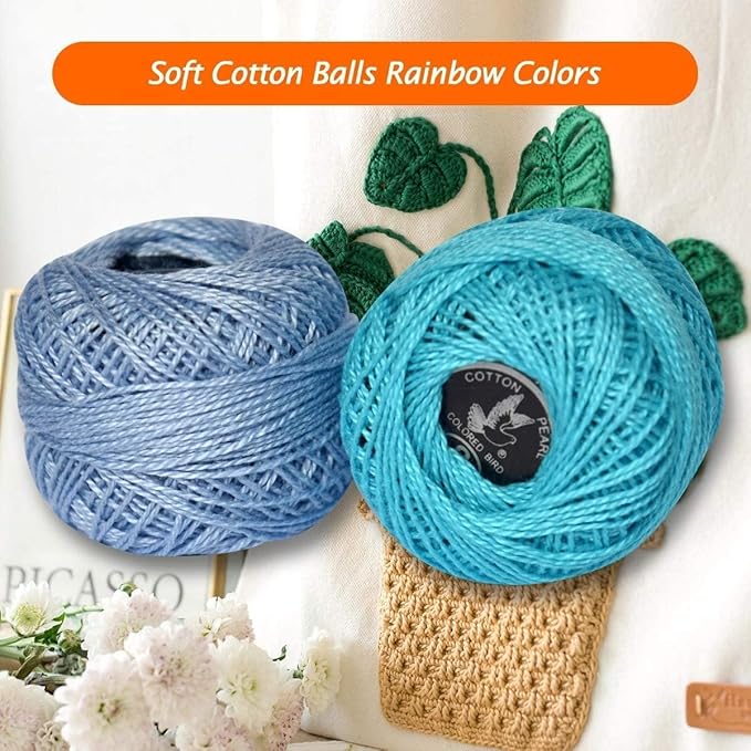 Size 8 Crochet Thread 10 Colors for Crochet Hardanger Cross Stitch Needlepoint Hand Embroidery (New Blue Series)