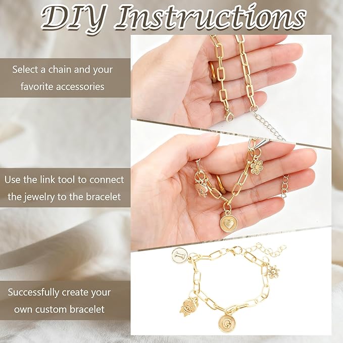 20 Pcs 18K Gold Plated Necklace Bracelet Chain Kit, Paperclip Alloy Link Fit Clip on Charm, Charm Bracelet Necklace Kit for Women DIY Jewelry Making (Gold)