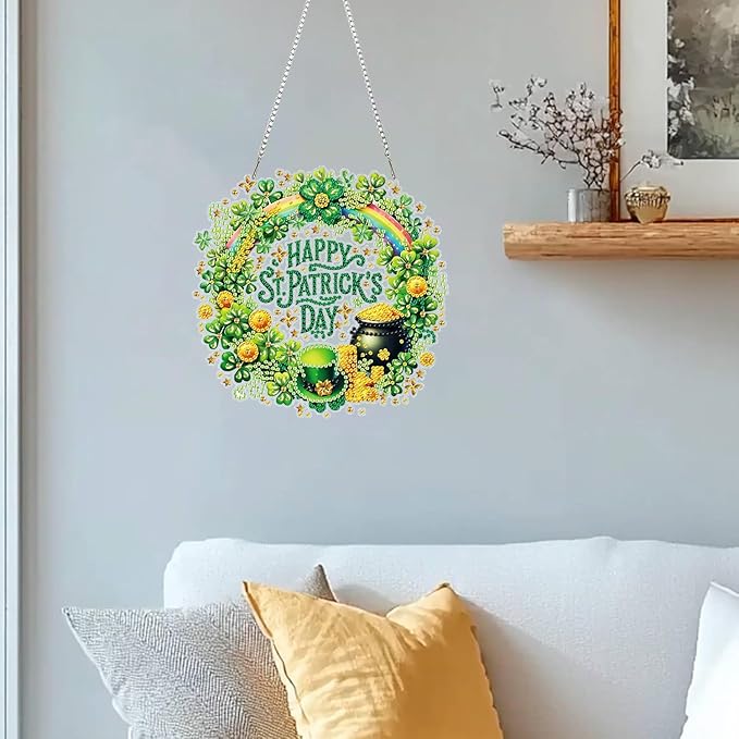 ZeeLionArt Hanging Diamonds Art kit for Adult,Saint Patrick Wreath Pendant Diamonds Painting Art Kit,7.0x7.1inch Acrylic Diamonds Painting Board Kit Ornament, Special Crystal Diamond Hanging Ornament