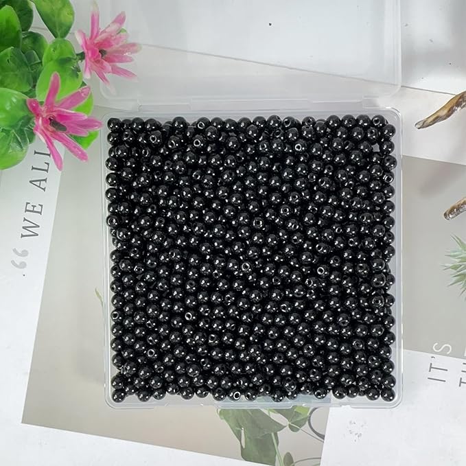 6mm Round Glass Beads for Jewelry Making, 900Pcs Glass Seed Beads for Bracelets, DIY Crafts (Black)