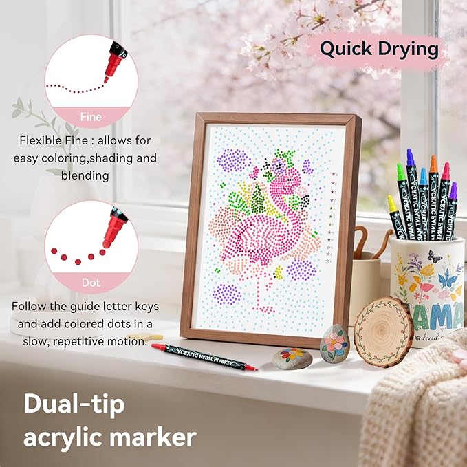 Coloring Book,Animal Dot Art Meditations with 12 PCS Acrylic Markers,Mindfulness Adult Coloring Book-Relaxing,Anti-Stress,30 Patterns Activity Coloring Books for Adults,Dot Art for Adults-Animal Plant