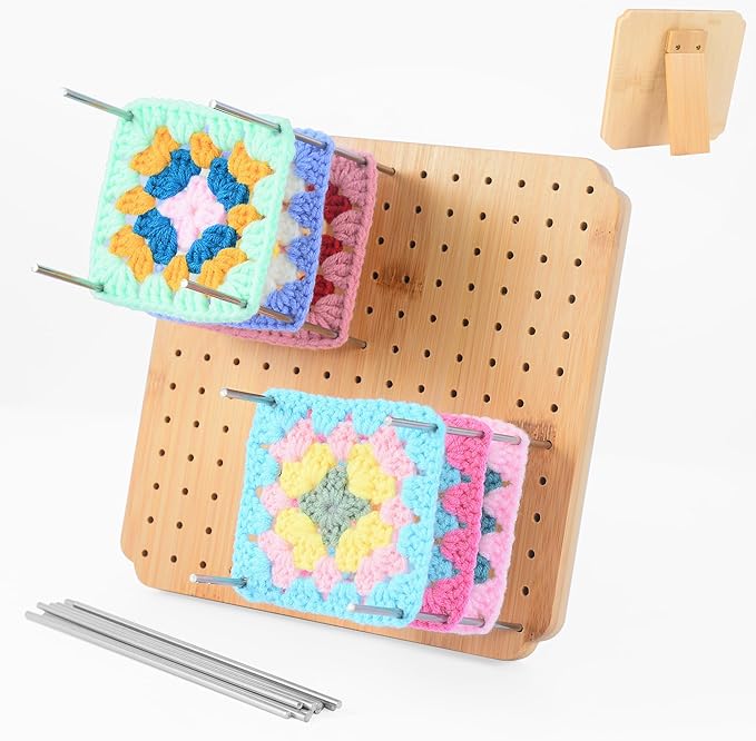 7.8" Crochet Blocking Board with 15 Pegs/Pins,Granny Square Blocking Board,Blocking Boards for Crochet Projects,crochet square blocking board,Wooden Crocheting Accessories Gifts for Crocheters.