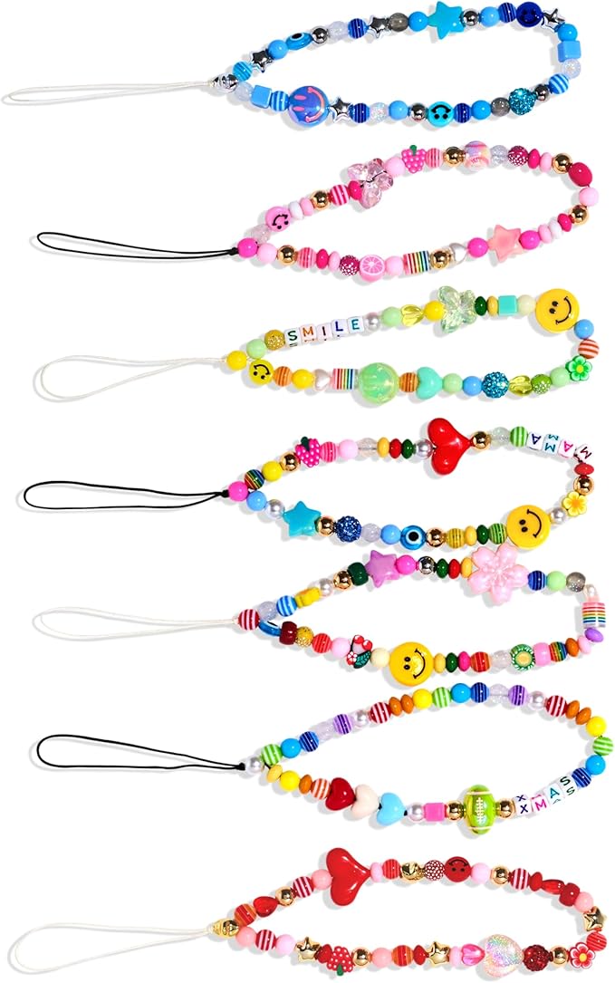 minimissmianyc 657pcs phone charm kit for girls，acrylic colorful face star flower letter alphabet pony beads necklace diy supplies crafts accessoriess bracelet jewerly making kit for kids boys women