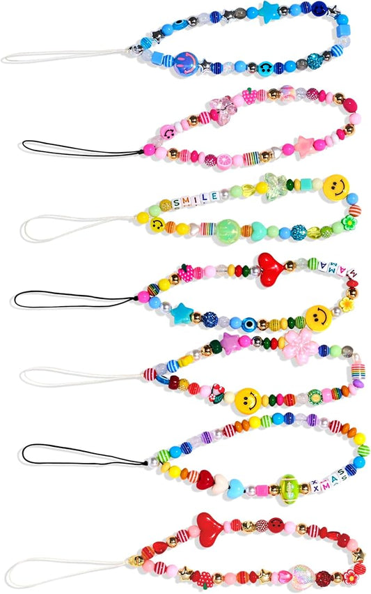 minimissmianyc 657pcs phone charm kit for girls，acrylic colorful face star flower letter alphabet pony beads necklace diy supplies crafts accessoriess bracelet jewerly making kit for kids boys women