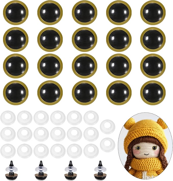 PATIKIL 10mm Safety Eyes, 20Pcs Realistic Doll Crocheting Safety Eyes with Washers for Decor Crochet Accessories Dolls Craft Halloween, Gold Tone