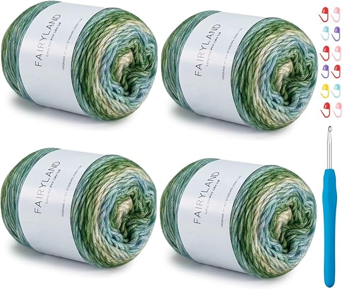 Yarn for Crocheting-Gradient Cake Yarn Ombré with Vibrant Colors-4x100g 60% Cotton 30% Acrylic 10% Wool,Colorful Soft Rainbow Cotton Perfect for Shawls,Scarves,Sweater and Blanket