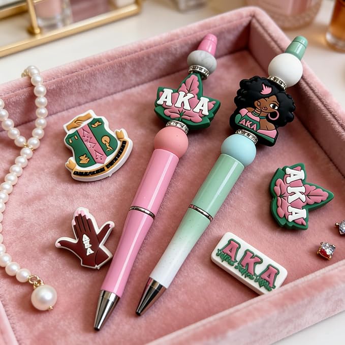 AKA Sorority Themed Silicone Focal Beads Bulk for DIY Keychain Lanyard Pens Making Rubber Beads Kit Supplies (AKA)