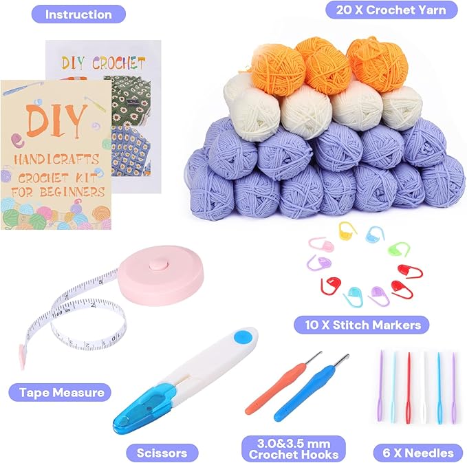 HUYEIOBGD Daisy Blanket Crochet Kit for Beginners, Complete DIY Crochet Set with Yarn, Hooks, Pattern & Tools, Boho Flower Blanket Craft Kit for Handmade Gifts, Relaxing Crochet Projects for Adults