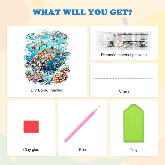 HEIBAGO Diamond Art Hanging Kits for Adults Kids, Hanging Diamond Art Sea Turtle, 5D Special Shaped Crystal Diamond Painting Kit, DIY Pattern Window Pendant for Home Wall Decor 8.3x8.3Inch