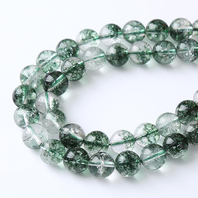 90pcs 4mm Natural Green Phantom Ghost Quartz Stone Round Beads for Jewelry Making DIY Bracelets Necklaces Crystal Energy Healing Stone Beads 15" (Green Phantom Ghost Quartz, 4mm)