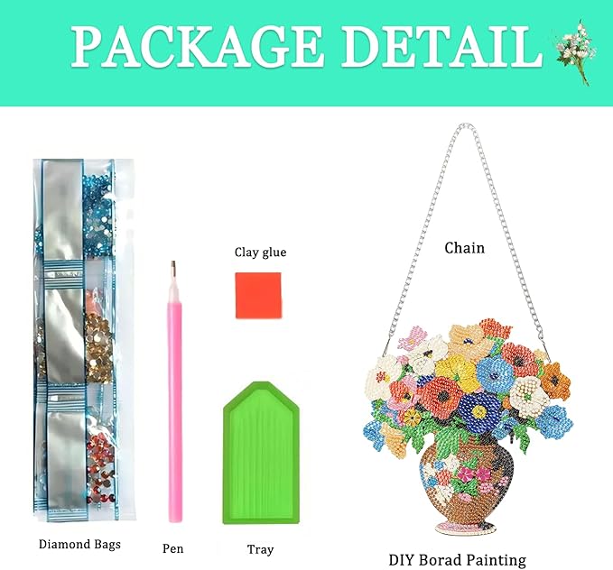 Auremi Vase Flower Diamond Art Hanging Kit for Adult, Special Shaped Rhinestone, DIY Acrylic 5D Flower Diamond Painting Window Pendants Signs, Home Garden Wall Hanging Ornament