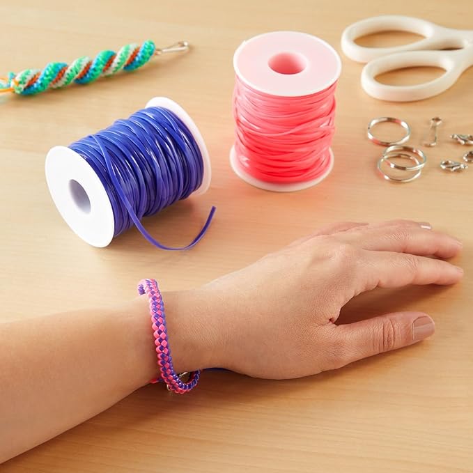 Bright Creations Plastic Lanyard String Kit - Boondoggle String & Gimp Cord - Keychain & Bracelet Making Kit - 10 Spools, 40 Yd Each, 10 Colors, Twisted