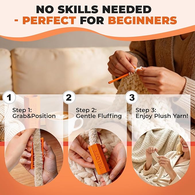 Chunky Yarn Fluffer - Yarn Fluffing Tool for Crochet & Knitting Projects, Compact Portable Yarn Texture Enhancer for DIY Craft Enthusiasts, Orange