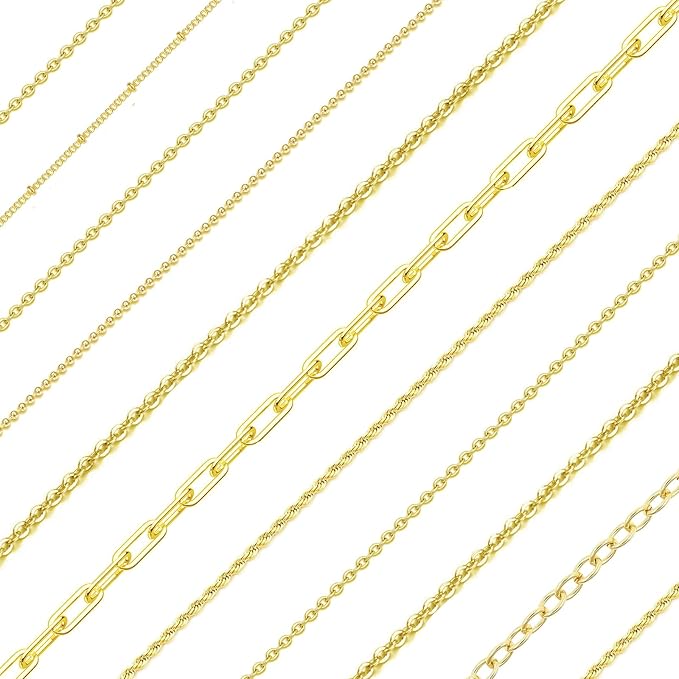 ZYEHXED Gold Necklace Chains for Jewelry Making, 68 Feet 7 Style Necklace Jewelry Chains for DIY Necklaces Bracelets Craft Making Supplies with Jump Rings Lobster Clasp Connectors Soft Tape Measure